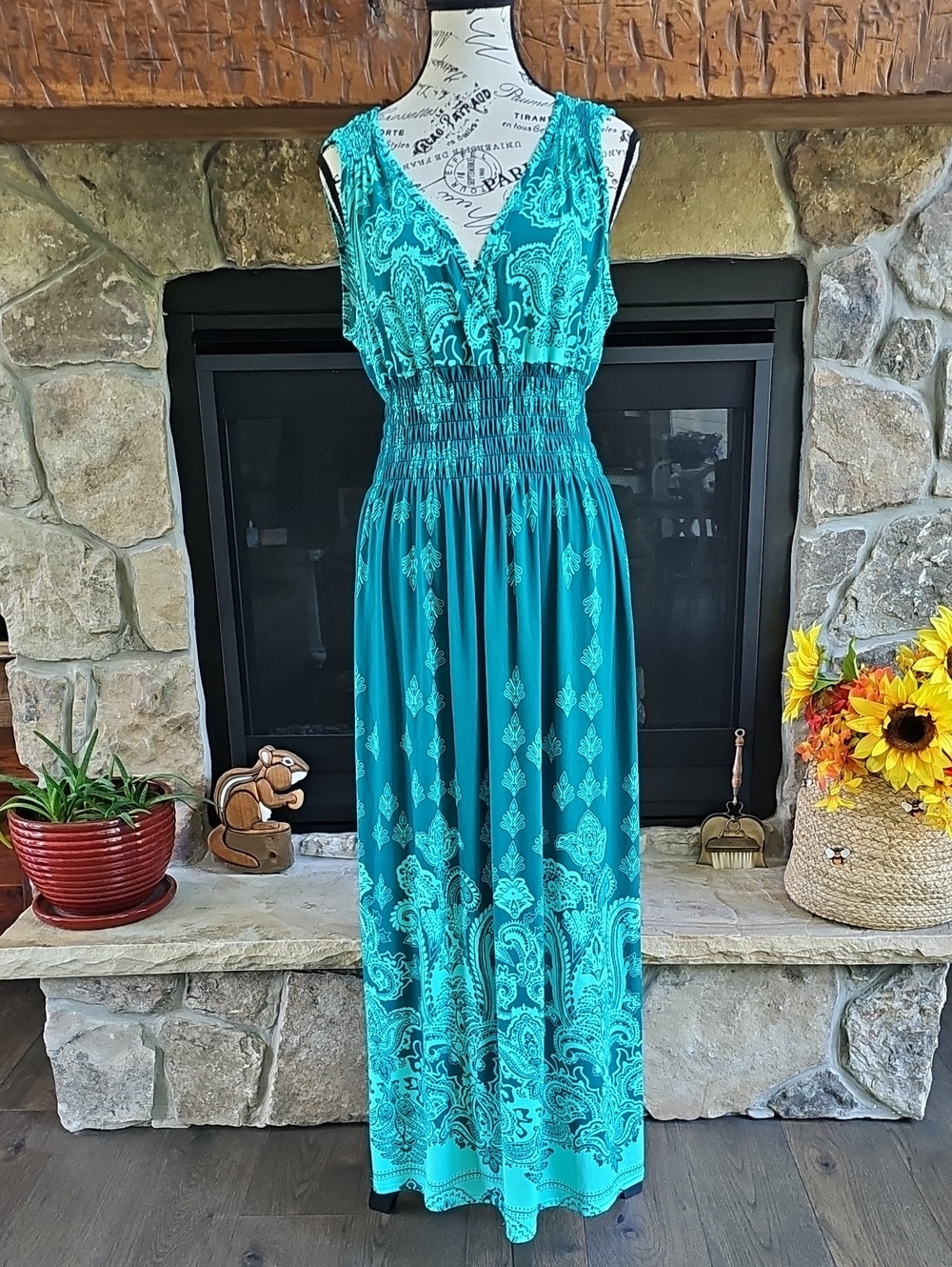 Jon & Anna New York Teal Paisley Smocked Maxi Dress M